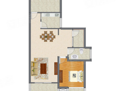 1室2厅 64.92平米户型图