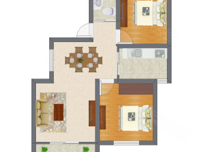 2室2厅 45.43平米户型图