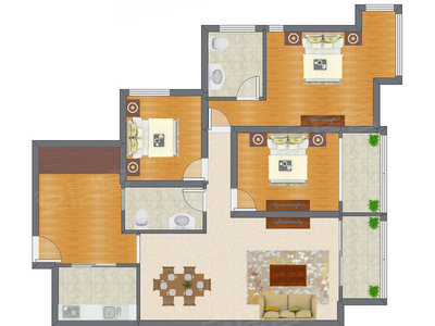 3室2厅 130.69平米户型图