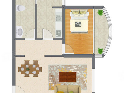 1室2厅 69.65平米户型图