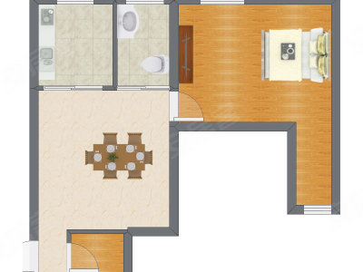 1室1厅 68.63平米户型图
