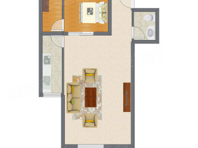 1室1厅 54.98平米户型图