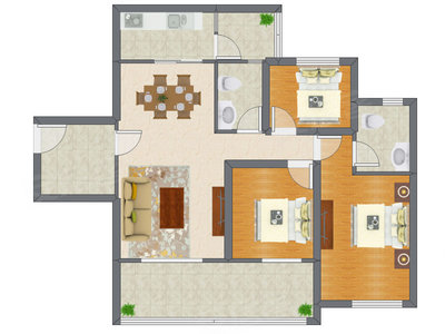 3室2厅 101.98平米