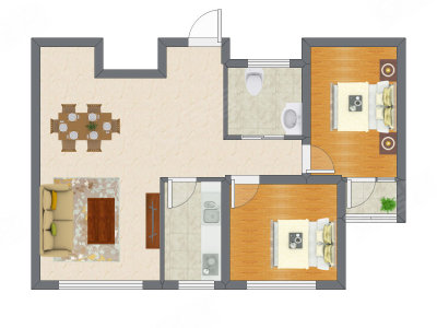 2室2厅 76.04平米户型图