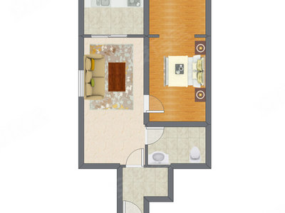 1室1厅 68.18平米户型图