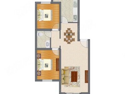2室2厅 86.65平米户型图