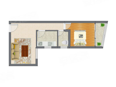 1室2厅 50.31平米户型图
