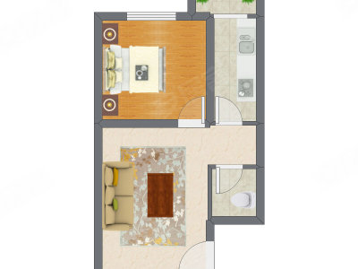 1室1厅 55.46平米户型图