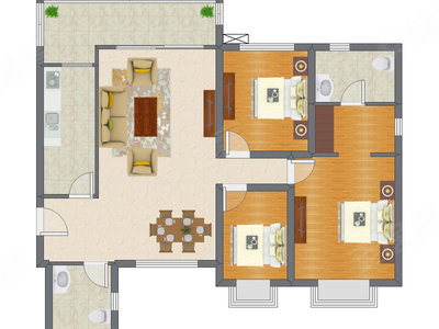 3室2厅 121.24平米户型图