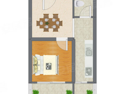 1室1厅 51.45平米户型图