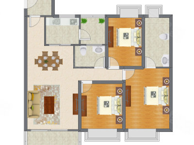 3室2厅 123.00平米户型图