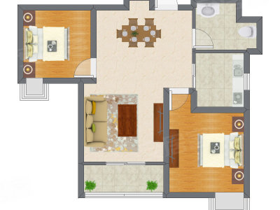 2室2厅 53.27平米户型图