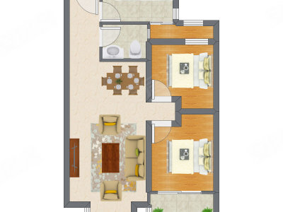 2室2厅 83.70平米户型图