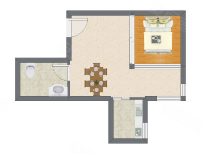 1室1厅 50.93平米户型图