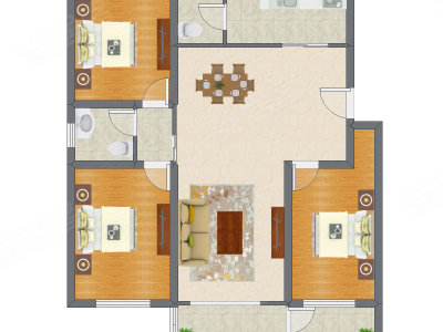 3室2厅 121.91平米户型图