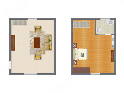 1室2厅 35.00平米户型图