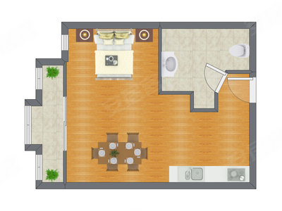 1室0厅 58.23平米户型图