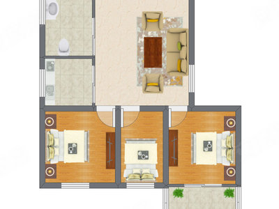 3室1厅 56.55平米
