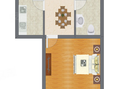 1室1厅 45.16平米户型图