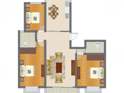 3室2厅 127.63平米户型图