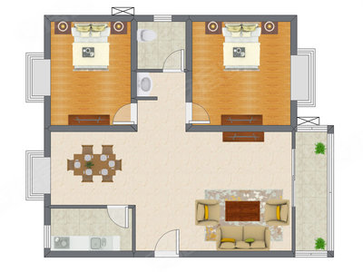 2室2厅 93.45平米户型图
