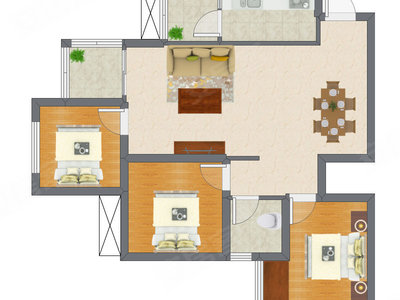 2室2厅 66.64平米户型图