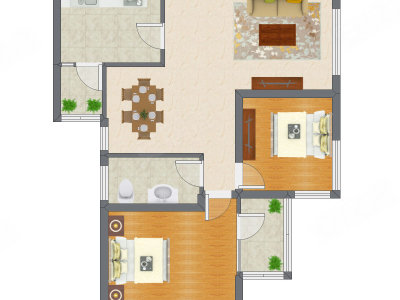 2室2厅 97.74平米户型图