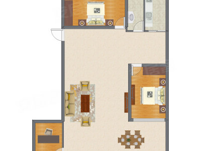 2室2厅 104.26平米户型图