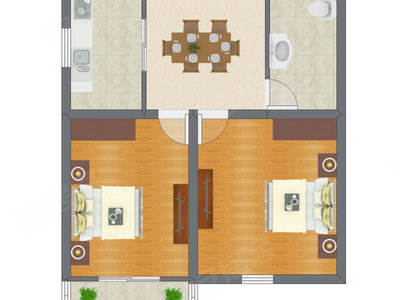 2室2厅 51.46平米户型图