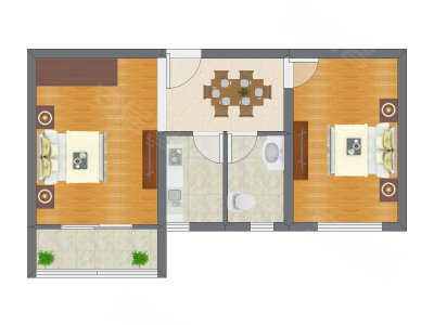 2室1厅 67.11平米户型图