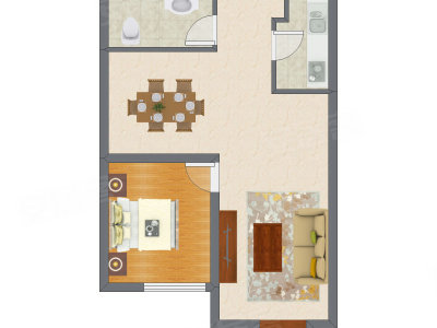 1室2厅 79.44平米户型图