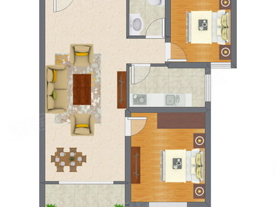 2室2厅 92.57平米户型图