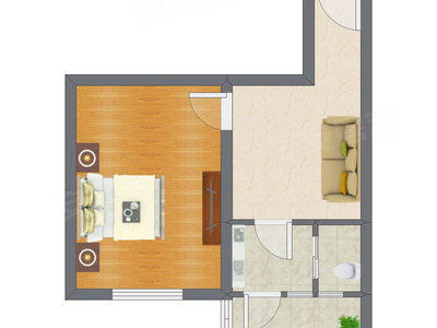 1室1厅 46.70平米户型图