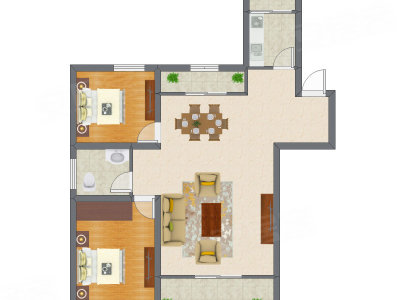 2室2厅 77.83平米户型图