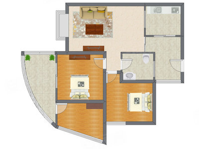 2室1厅 74.30平米户型图