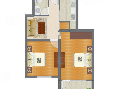 2室1厅 64.93平米户型图