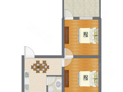 2室1厅 45.15平米