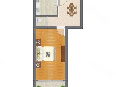 1室1厅 42.11平米户型图