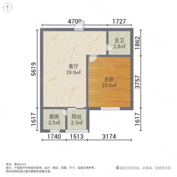 宝龙公寓1室1厅1卫22.68㎡南北16万