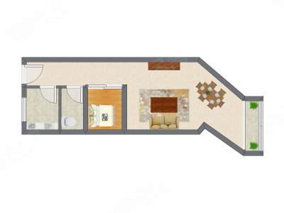 1室1厅 33.95平米户型图