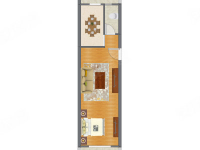 1室1厅 36.91平米户型图