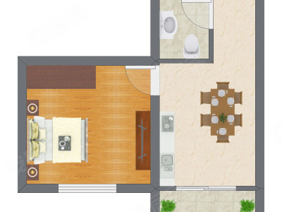 1室1厅 24.76平米户型图