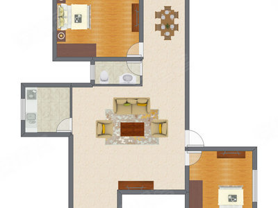 2室2厅 91.41平米户型图