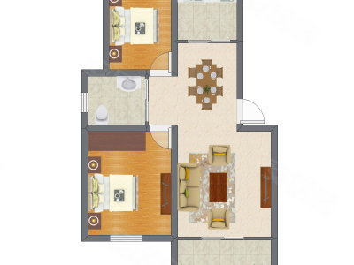 2室2厅 57.14平米户型图