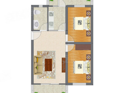 2室1厅 76.45平米户型图