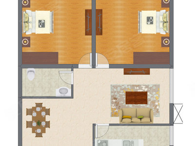 2室1厅 77.63平米户型图