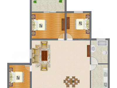 3室1厅 75.00平米