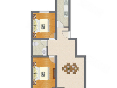 2室1厅 53.72平米户型图