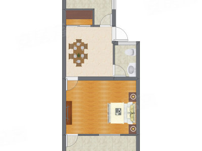 1室1厅 43.37平米户型图