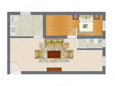 1室1厅 46.21平米户型图